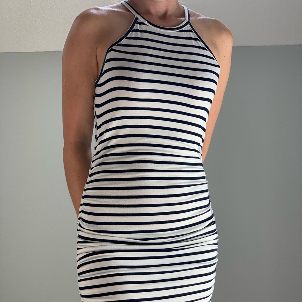 High neck gathered dress